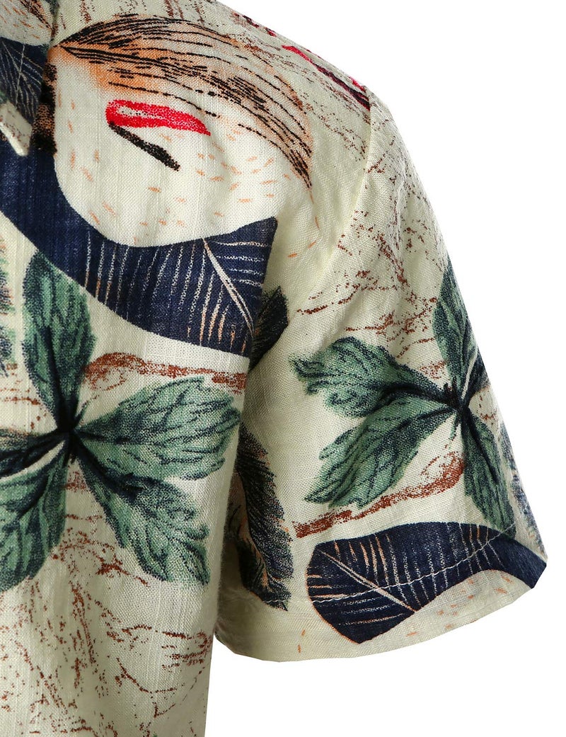 JOGAL Big Boy's Floral Casual Button Down Short Sleeve Hawaiian Shirt 12 White - Image 4